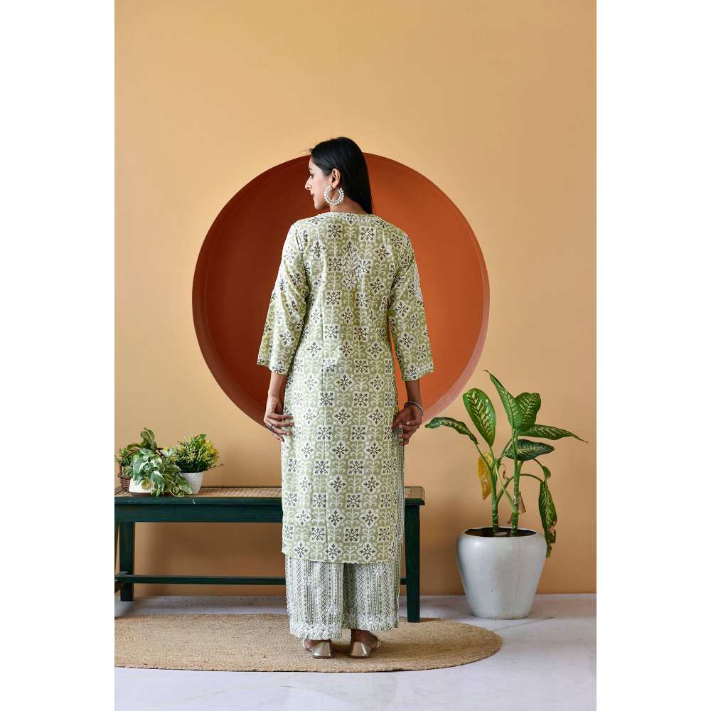 House of Chikankari Rihana Chikankari Rayon Straight Palazzo (Set of 2) - Image 6