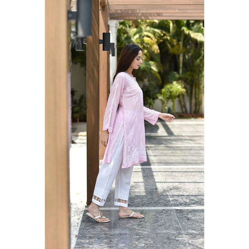 House of Chikankari Sara Chikankari Pink Modal Straight Kurta - Image 3