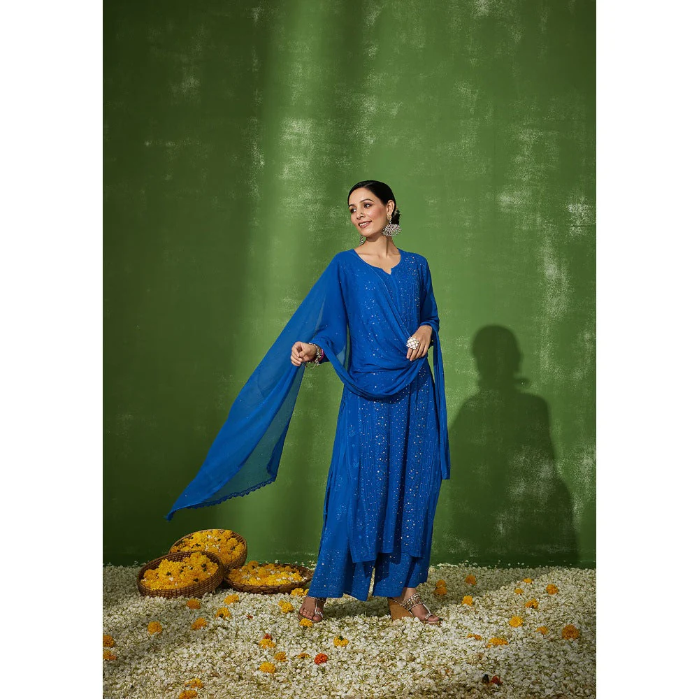 House of Chikankari Shumaya Chikankari Georgette Straight Kurta Set with Dupatta - Image 2