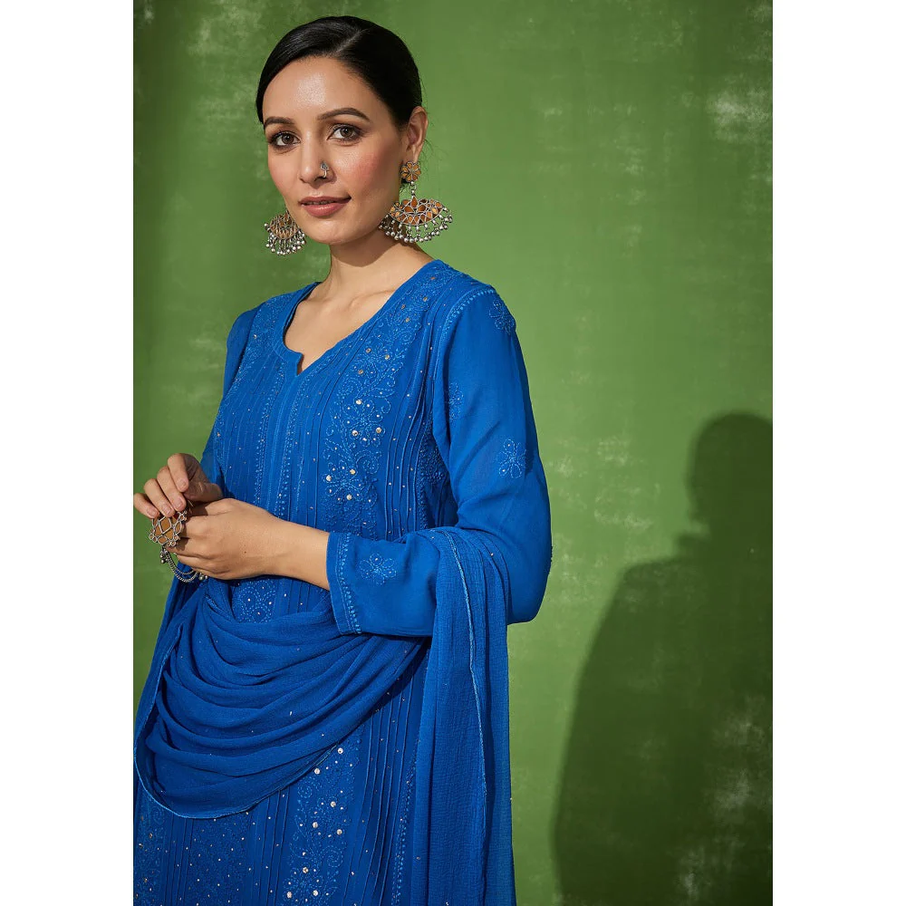 House of Chikankari Shumaya Chikankari Georgette Straight Kurta Set with Dupatta - Image 5