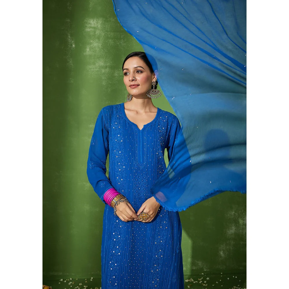 House of Chikankari Shumaya Chikankari Georgette Straight Kurta Set with Dupatta - Image 7