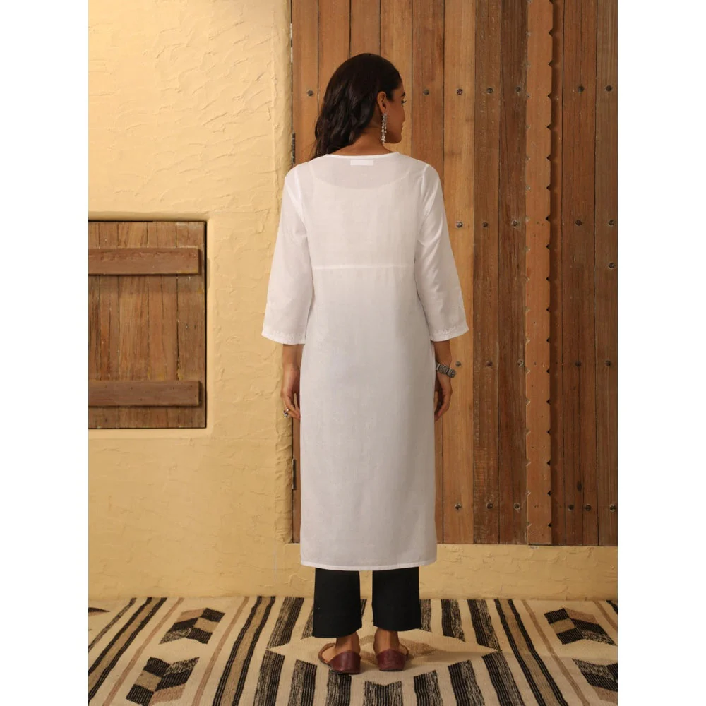 House of Chikankari White Cambric Women's Long Kurta with Lace - Image 2
