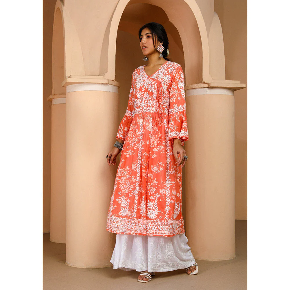 House of Chikankari Zainab Chikankari Mulmul Angrakha Kurta - Image 3