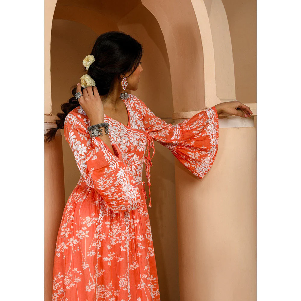 House of Chikankari Zainab Chikankari Mulmul Angrakha Kurta - Image 4