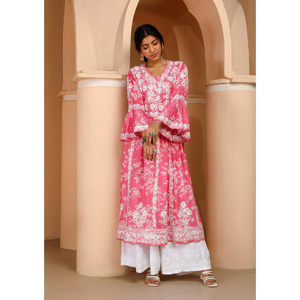 House of Chikankari Zainab Chikankari Mulmul Angrakha Kurta - Image 5