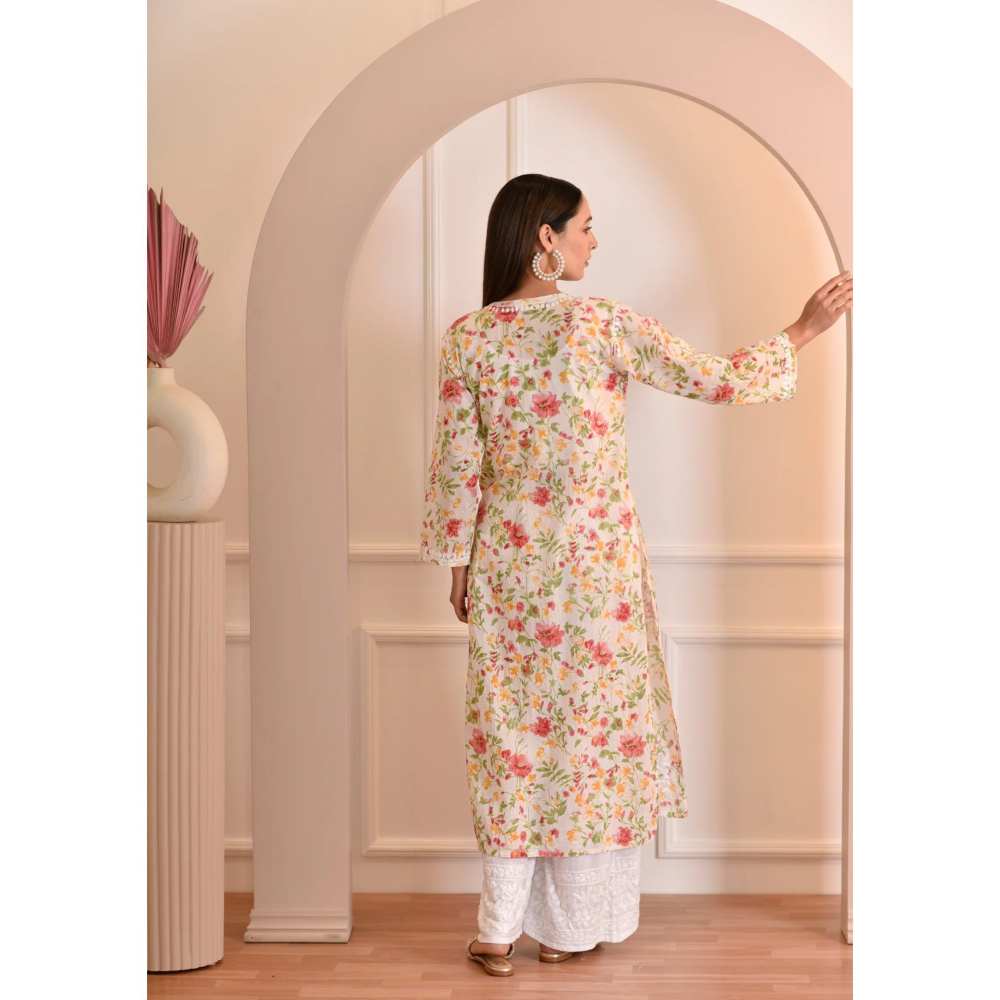 House of Chikankari Zeina Chikankari Mulmul Straight Kurta - Image 3