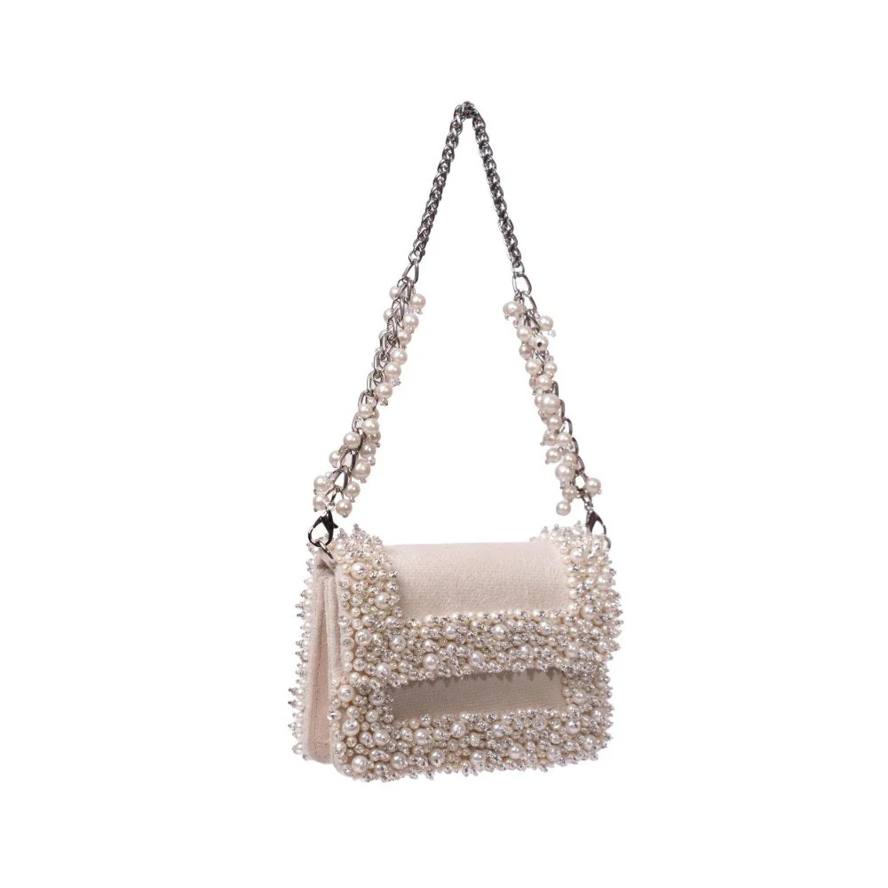 House Of Kosha Aliya Ivory Suede Pearl Embellished Clutch with Detachable Strap - Image 5