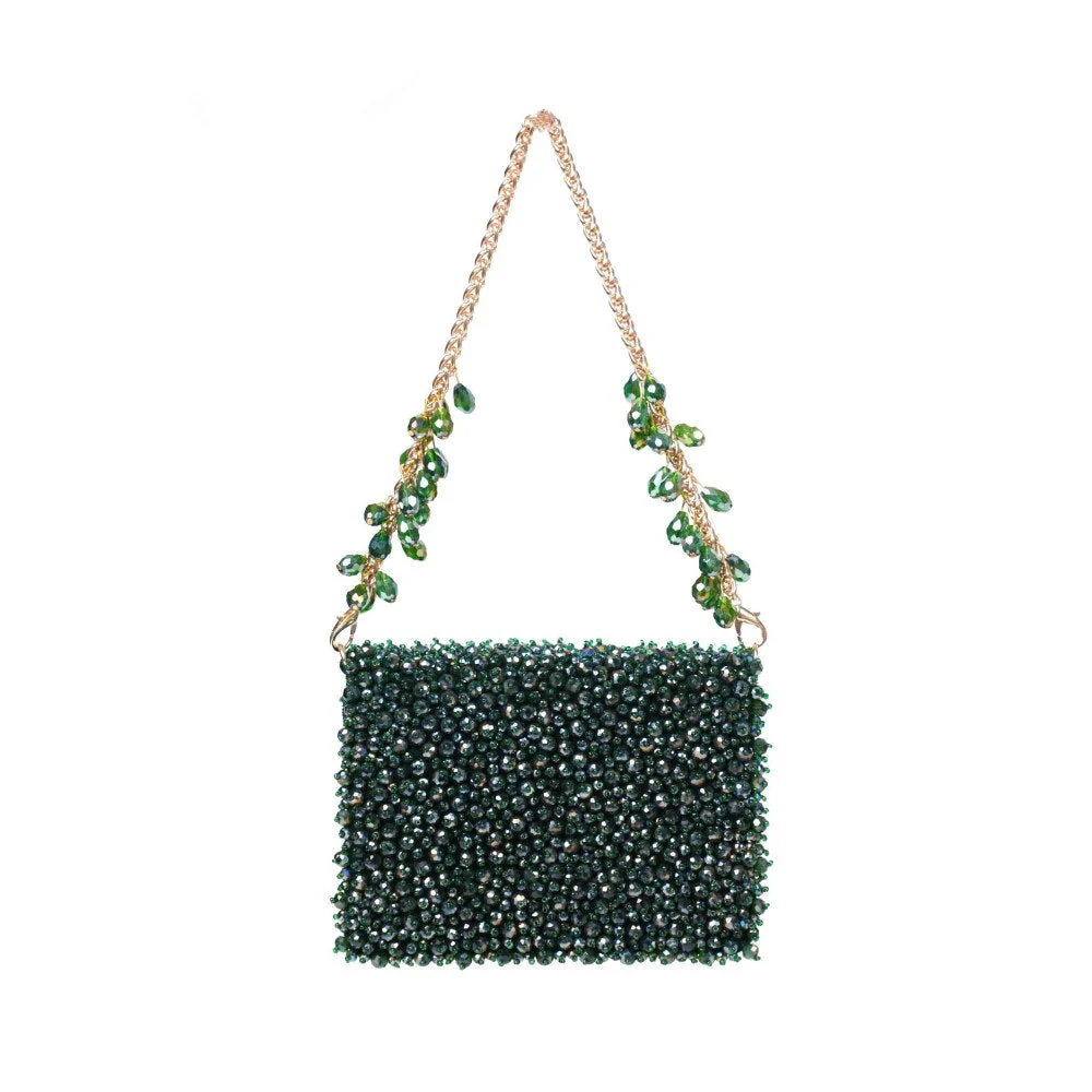 House Of Kosha Kiyara Green Suede Crystal Embellished Clutch with Detachable Sling Chain - Image 2
