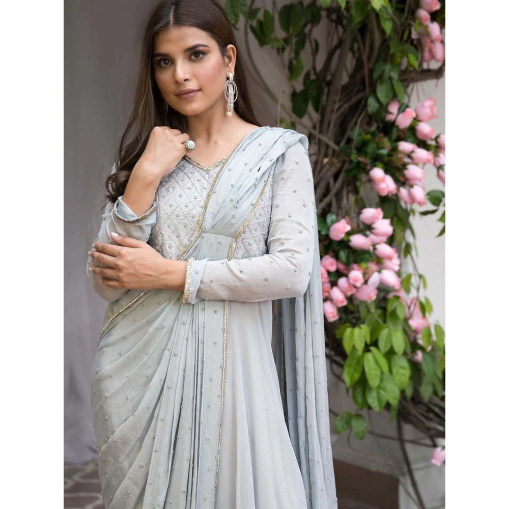 House Of Muher Inaya Grey Anarkali Dress - Image 3