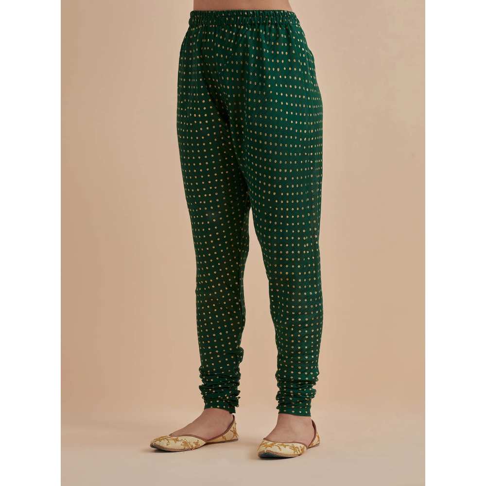 Ikshita Choudhary Green Printed Chanderi Anarkali With Churidar (Set of 2) - Image 2