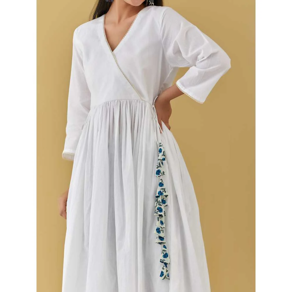 Ikshita Choudhary White Angarkha with Blue Block Printed Pants (Set of 2) - Image 4