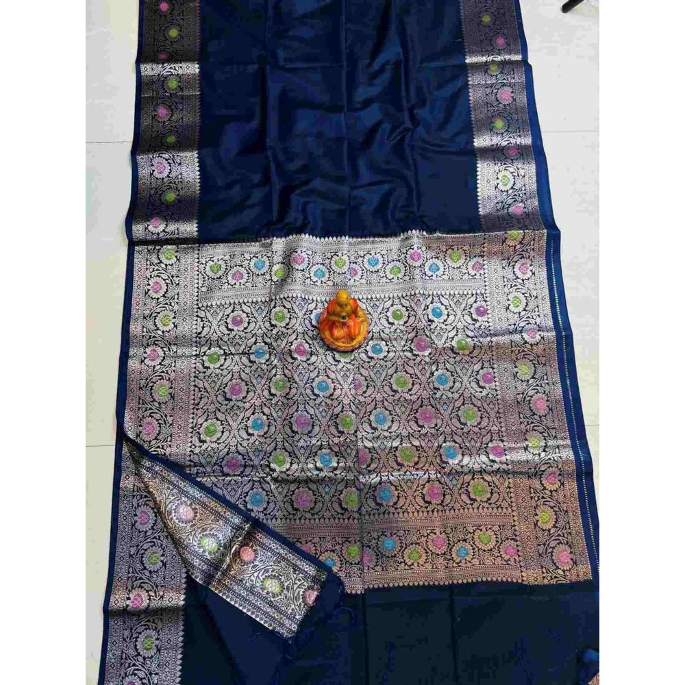 Isadora Life Blue Woven Pre-draped Saree With Unstitched Blouse - Image 2