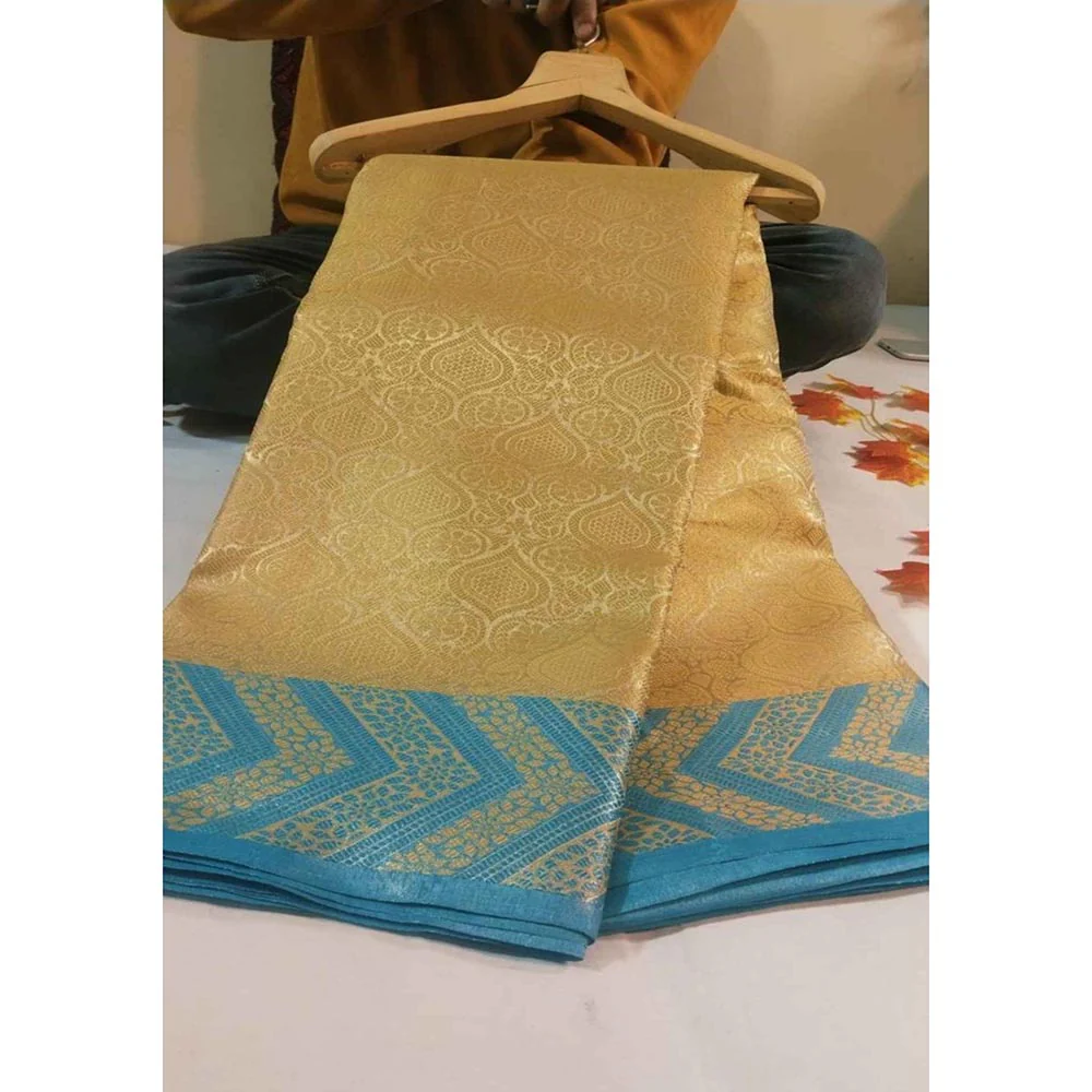 Isadora Life Gold Woven Pre-Draped Saree with Unstitched Blouse - Image 6