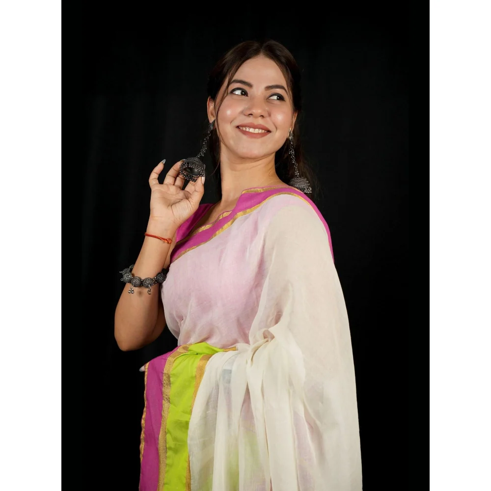 Isadora Life Multi-Color Stripes Pre-draped Saree With Unstitched Blouse - Image 3