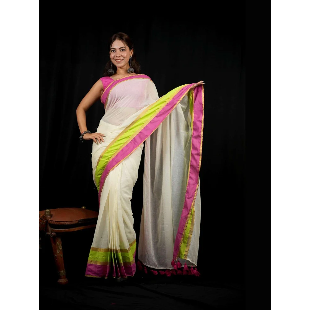 Isadora Life Multi-Color Stripes Pre-draped Saree With Unstitched Blouse - Image 5