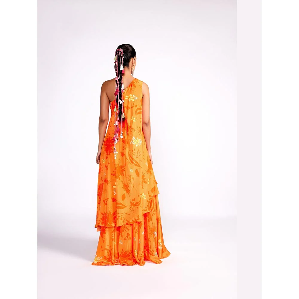 ISHA GUPTA TAYAL Orange One Shoulder Top and Sharara Set with Dupatta - Image 5