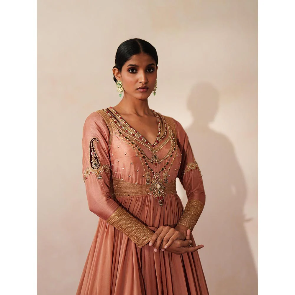 ISHA GUPTA TAYAL Peach Chandbaali Anarkali and Dupatta Set - Image 5