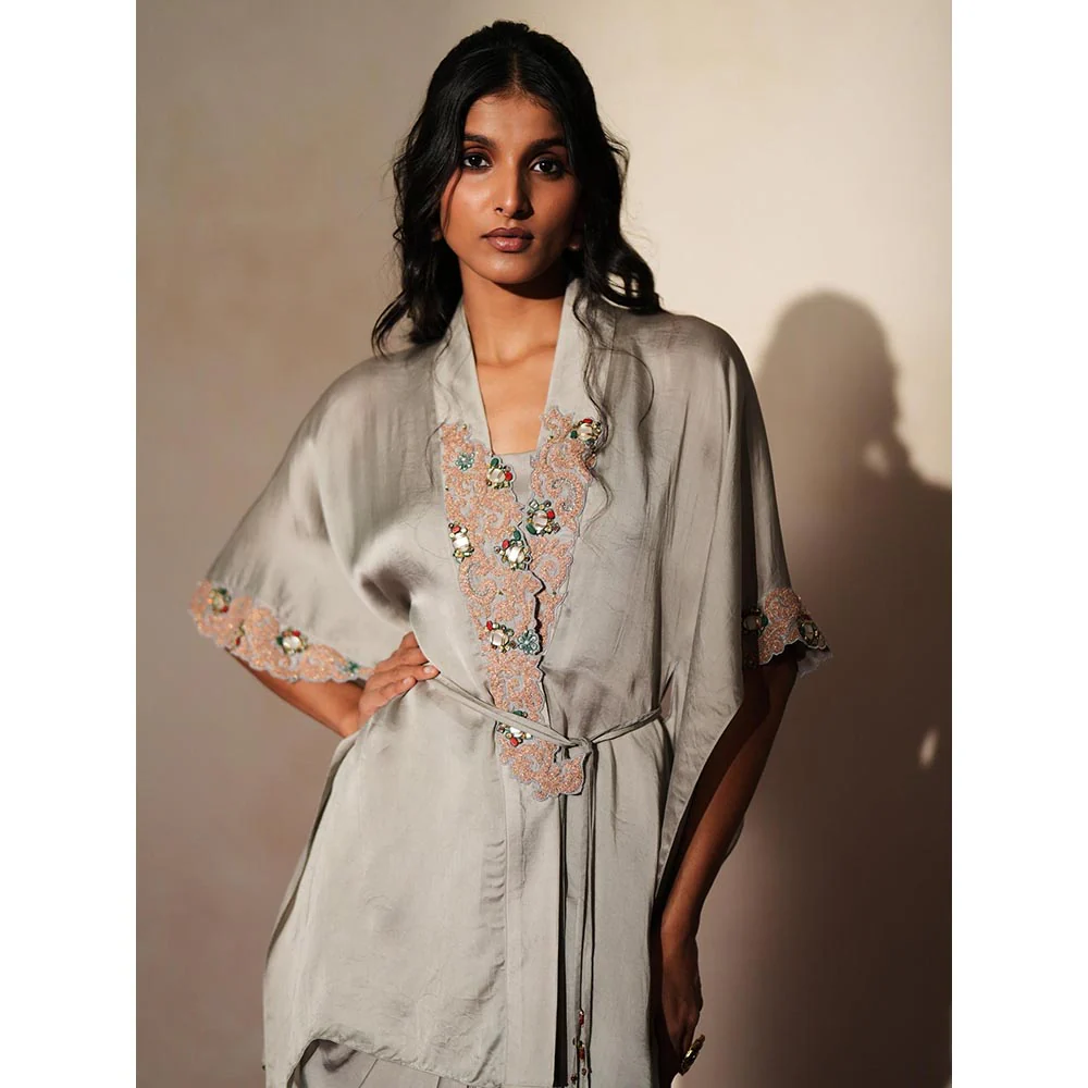 ISHA GUPTA TAYAL Silver Aiyana Top and Skirt Set with Bustier and Belt - Image 3