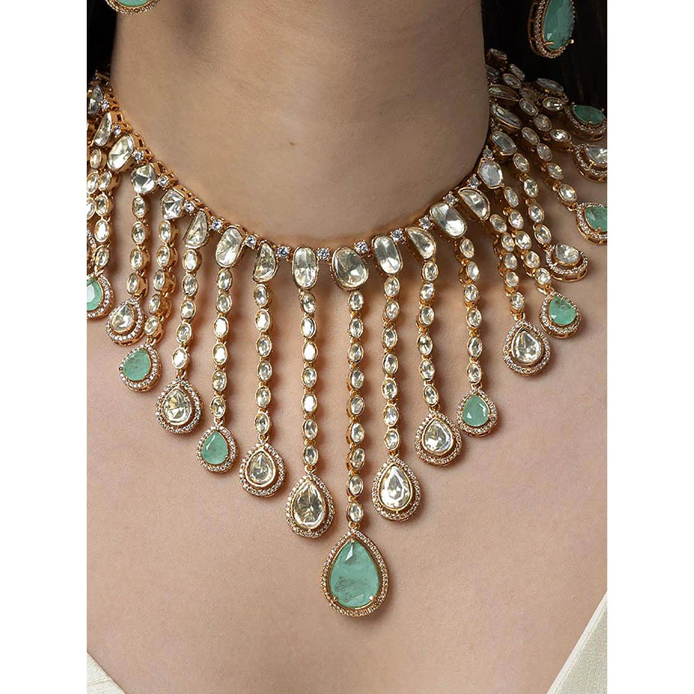 Joules By Radhika Firoza Cascade Polki Necklace Set - Image 2