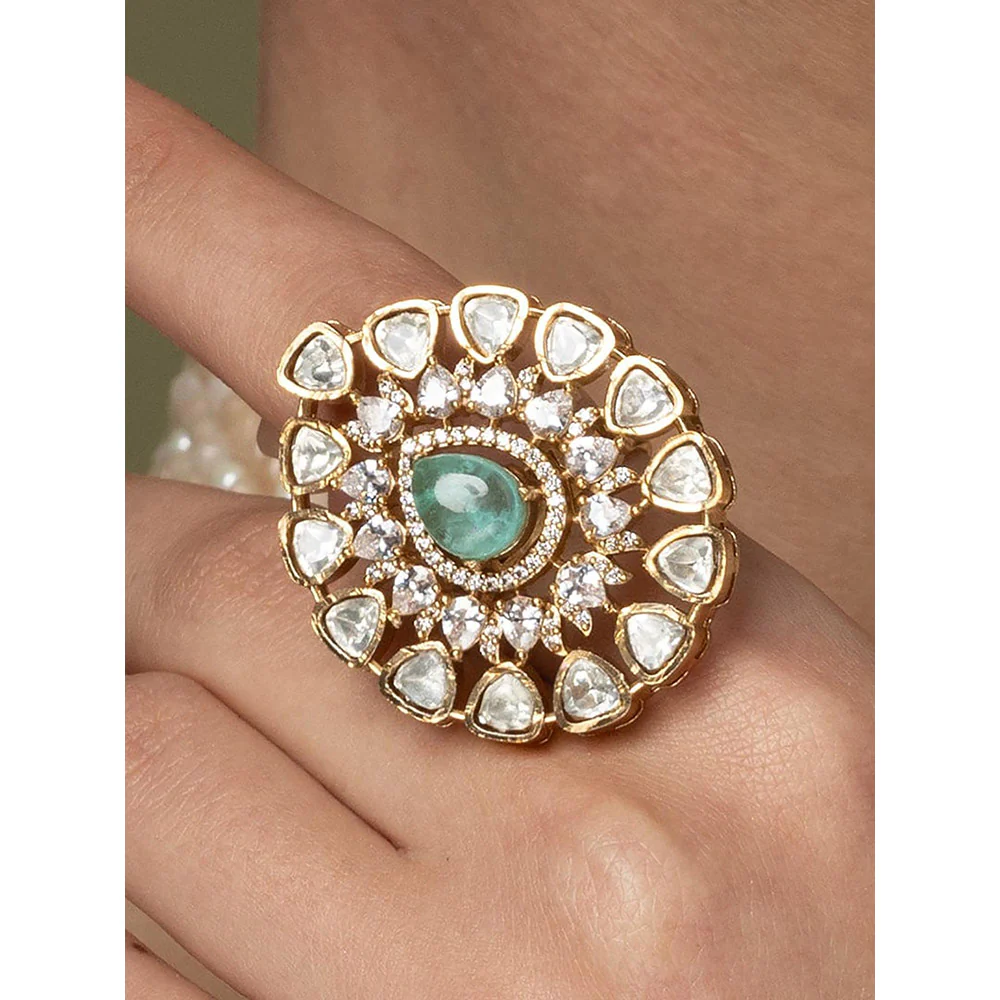 Joules By Radhika Mint Emerald & White Stone Cluster Ring - Image 3