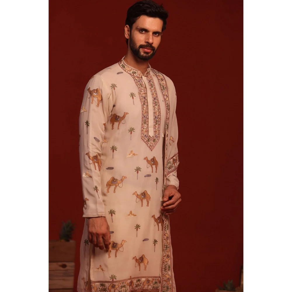 KALPRAAG Brija Beige Kurta with Patiala Pant and Dupatta - Image 8