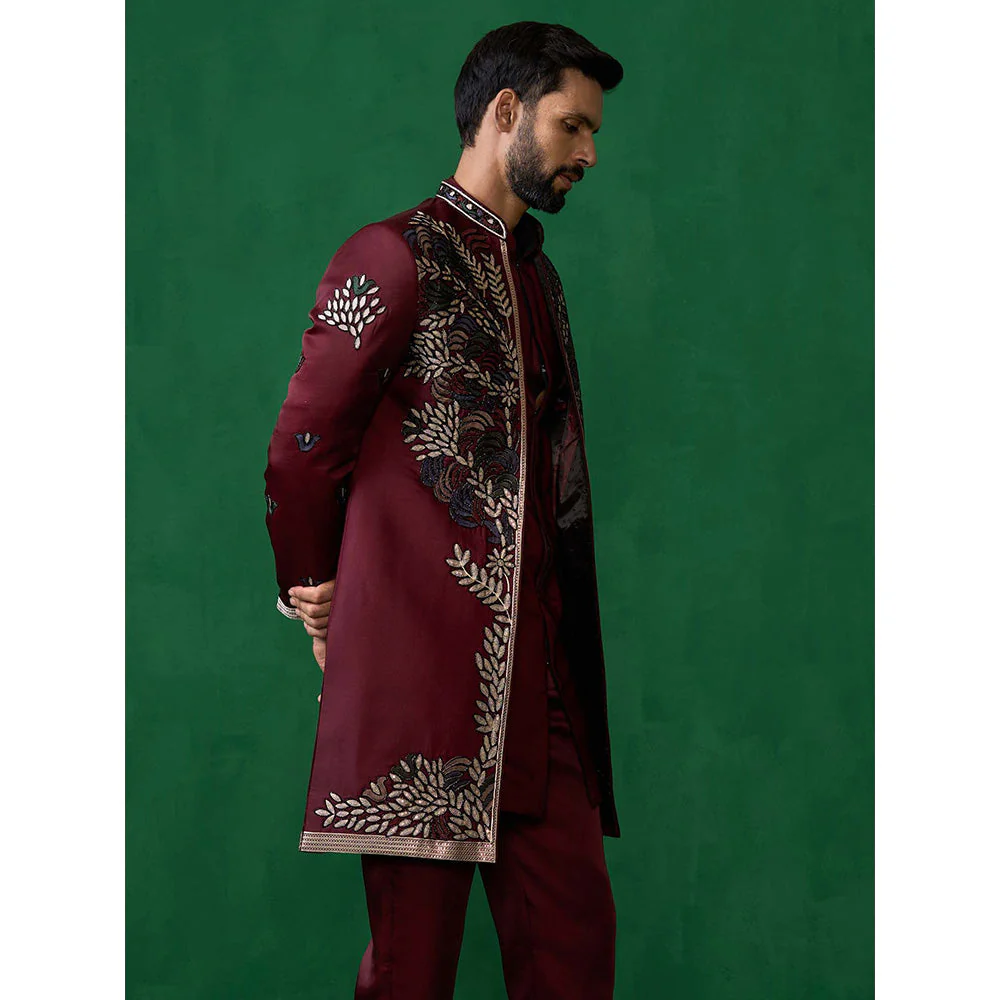 KALPRAAG Maroon Georgette Sherwani Set - Image 6