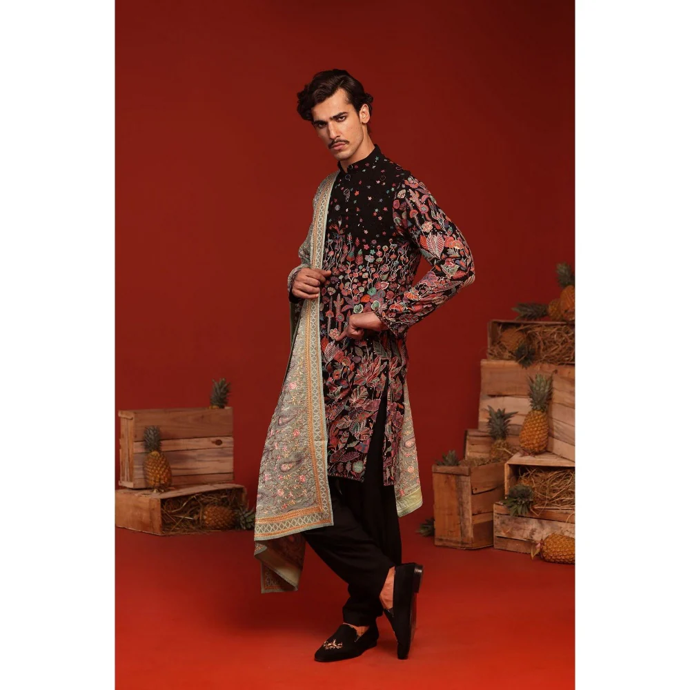 KALPRAAG Shashwat Black Kurta with Patiala Pant and Dupatta - Image 5