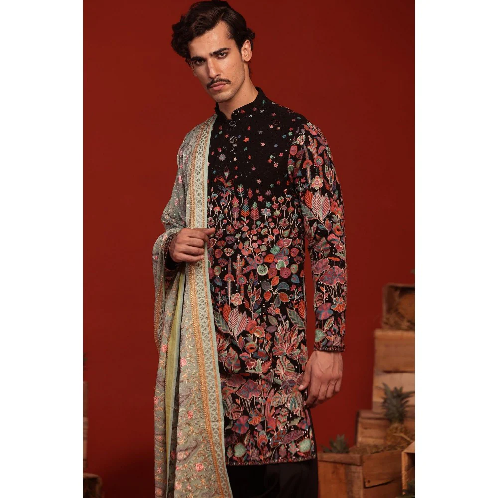 KALPRAAG Shashwat Black Kurta with Patiala Pant and Dupatta - Image 8