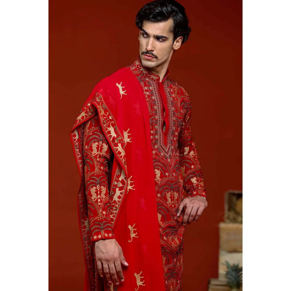 KALPRAAG Shikhar Maroon Kurta with Patiala Pant and Dupatta - Image 7