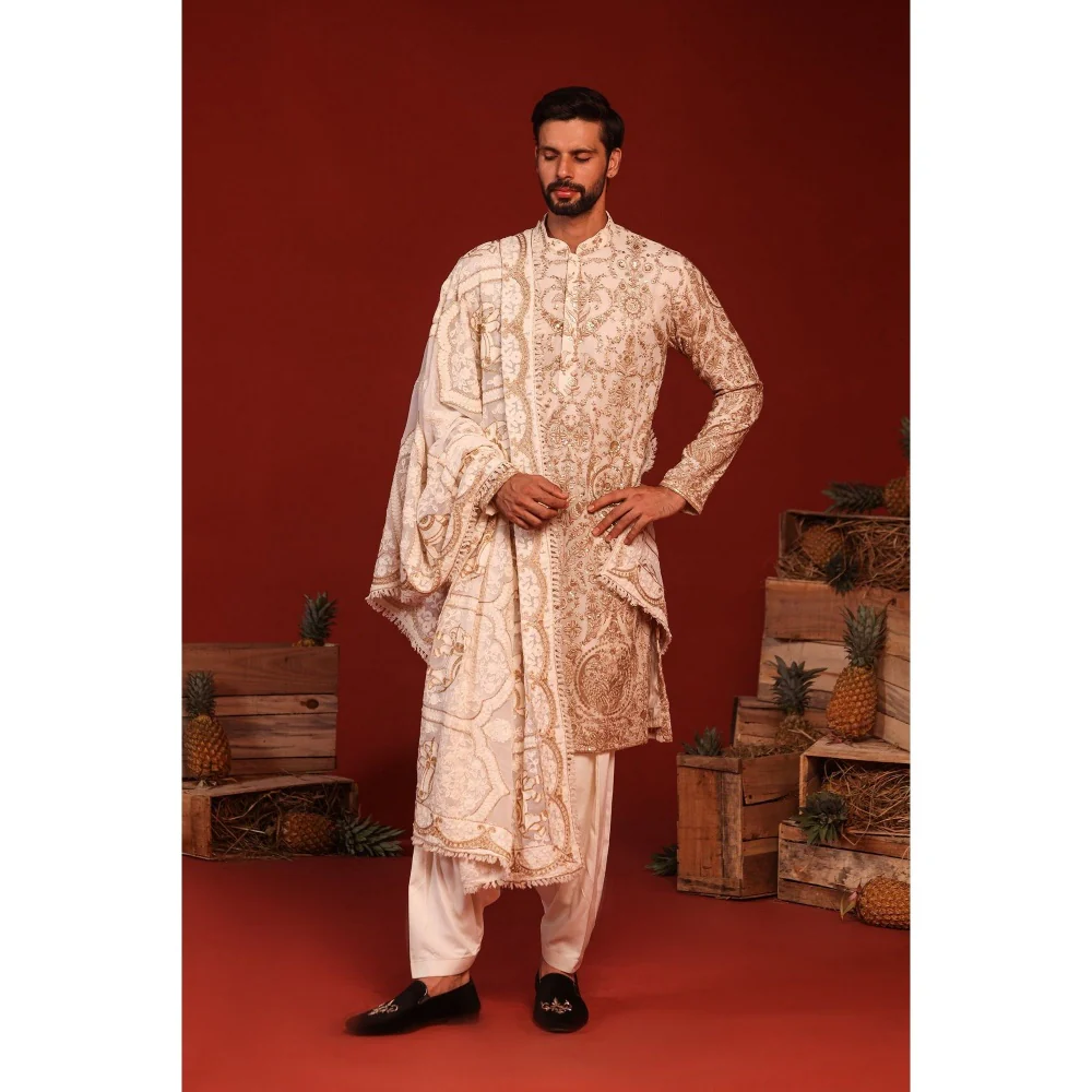 KALPRAAG Shubh Ivory Kurta with Patiala Pant and Dupatta - Image 7