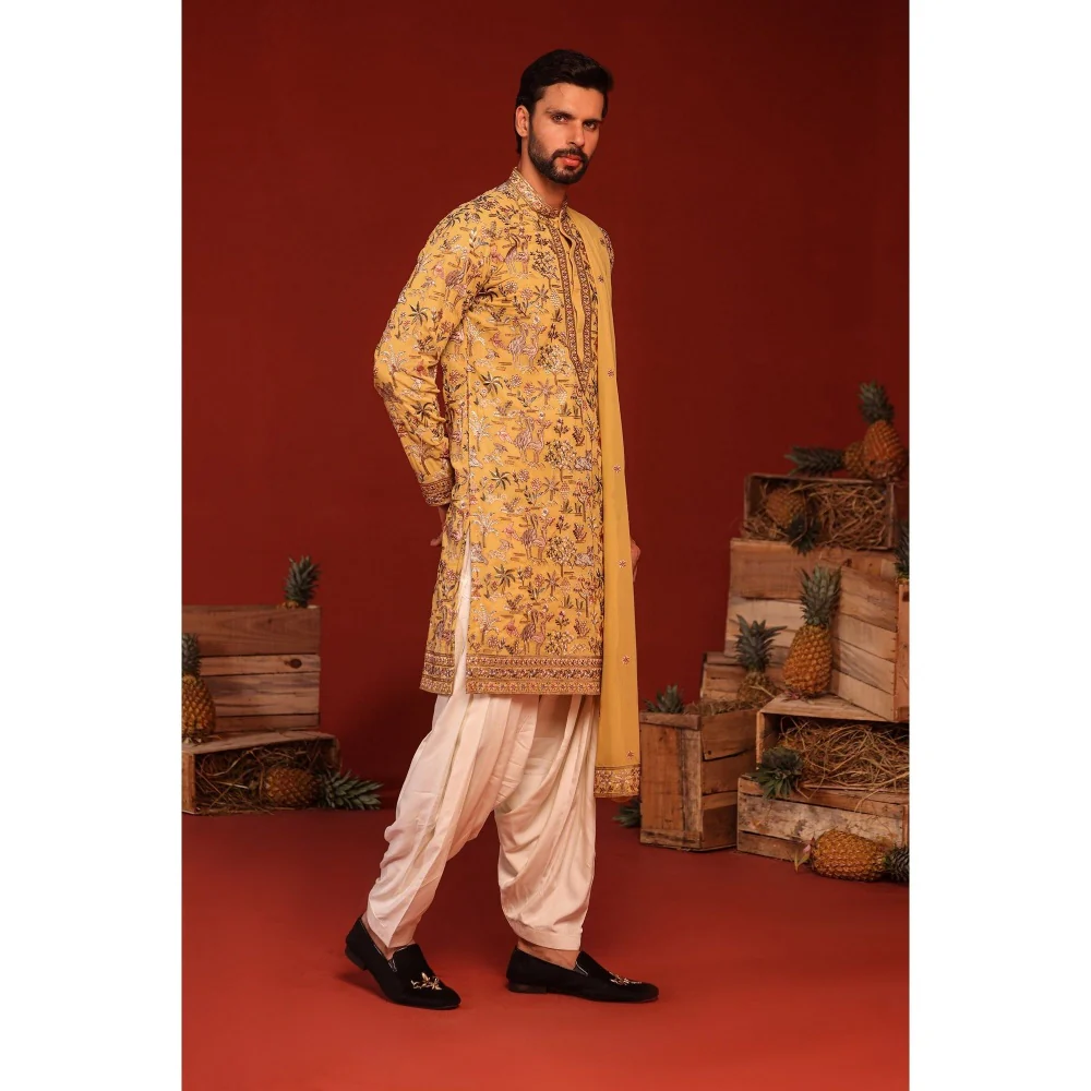 KALPRAAG Vardhan Haldi Yellow Kurta with Patiala Pant and Dupatta - Image 2