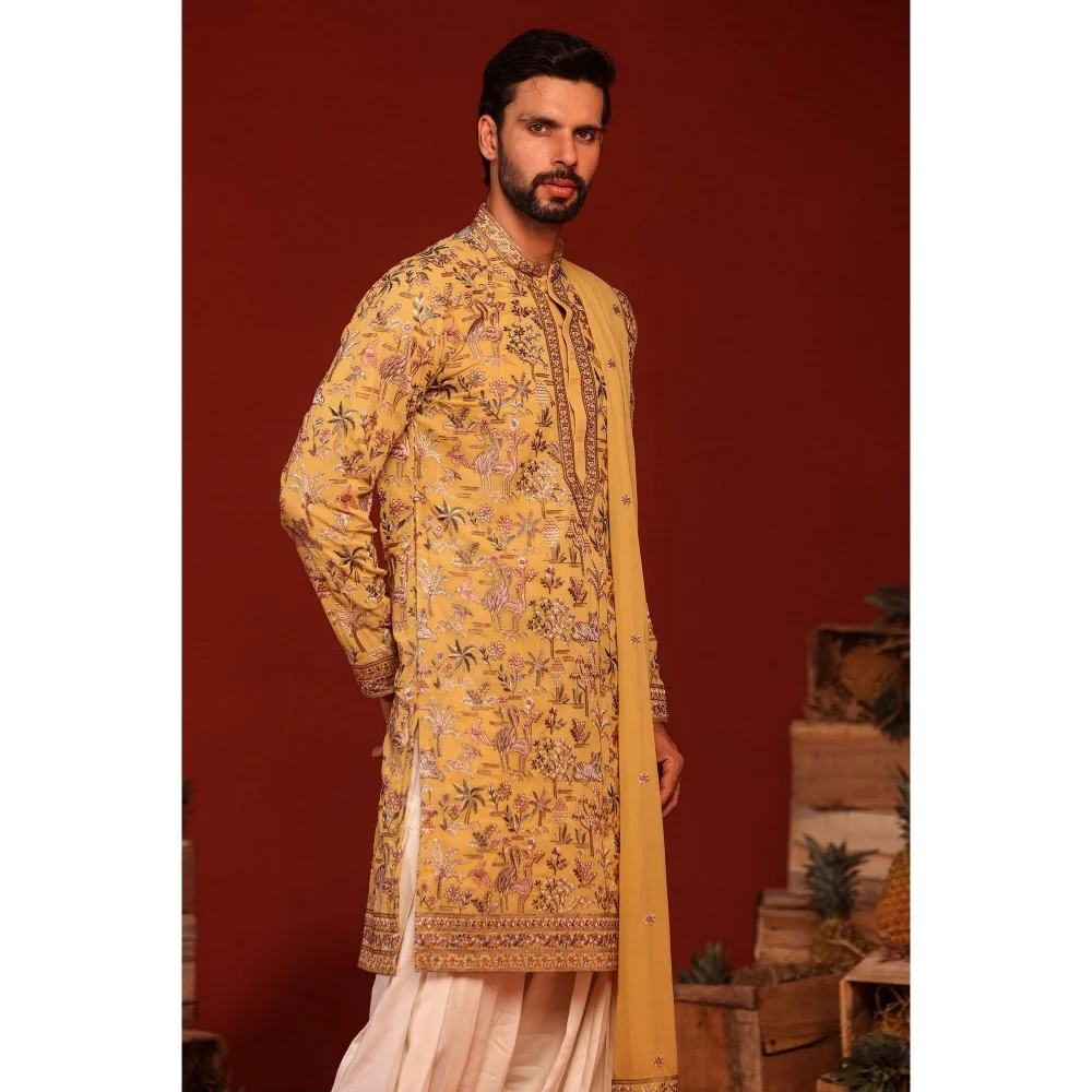 KALPRAAG Vardhan Haldi Yellow Kurta with Patiala Pant and Dupatta - Image 4