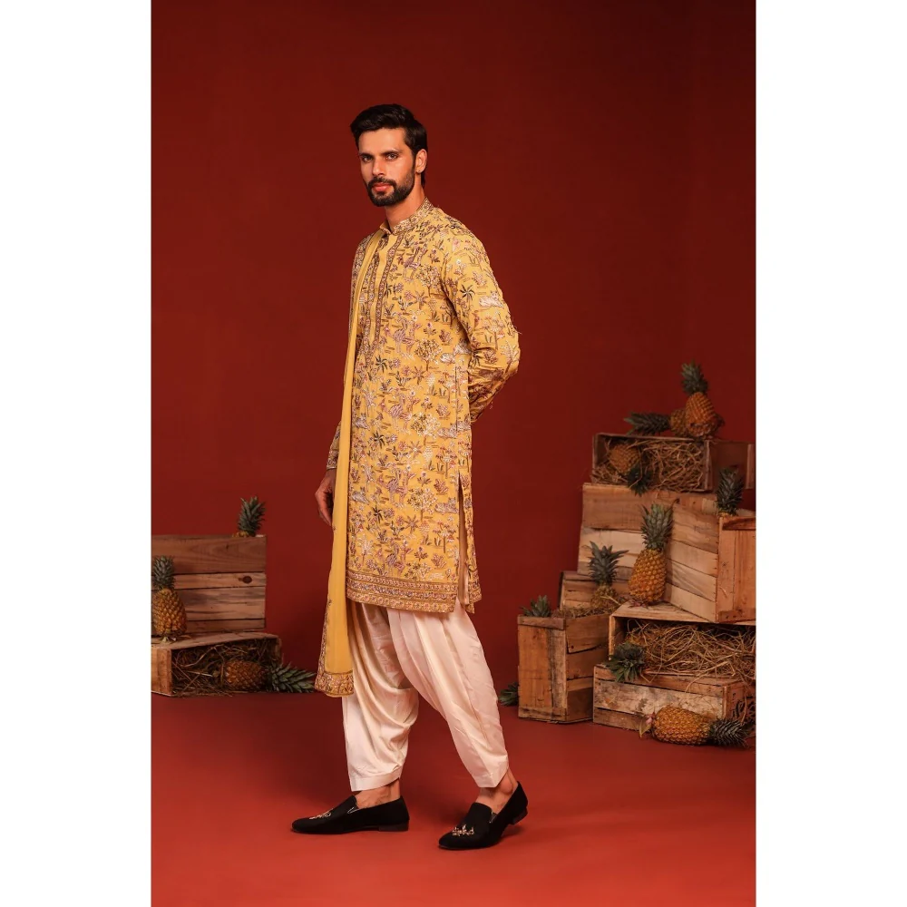 KALPRAAG Vardhan Haldi Yellow Kurta with Patiala Pant and Dupatta - Image 7