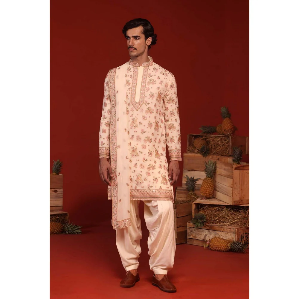 KALPRAAG Vatsal Ivory Kurta with Patiala Pant and Dupatta - Image 3