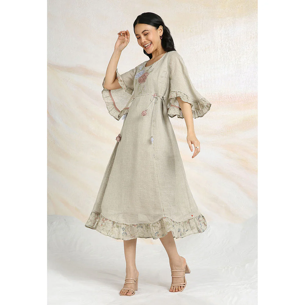 Kaveri Beige Natural Bed Of Roses Dress - Image 3
