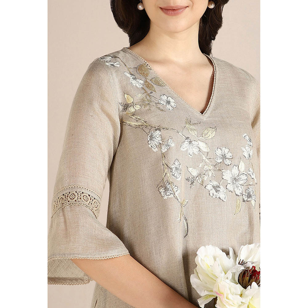 Kaveri Beige Natural Camelia Fly Free Co-Ord (Set of 2) - Image 2