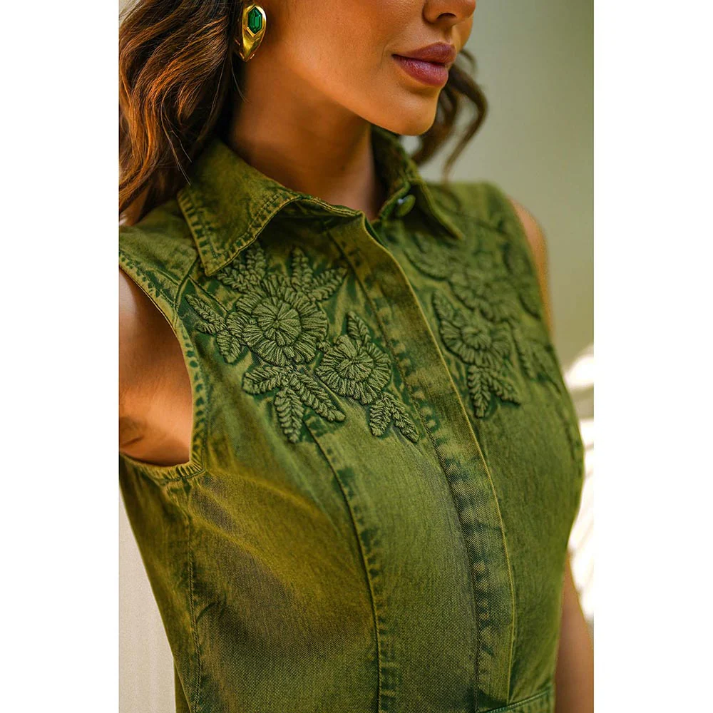 Kay Kay BY KKHUSHI SAHAII Nova Denim Olive Maxi Dress - Image 6