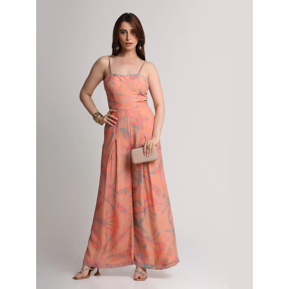 KOSWI Peach Abstract Floral Print Jumpsuit - Image 2