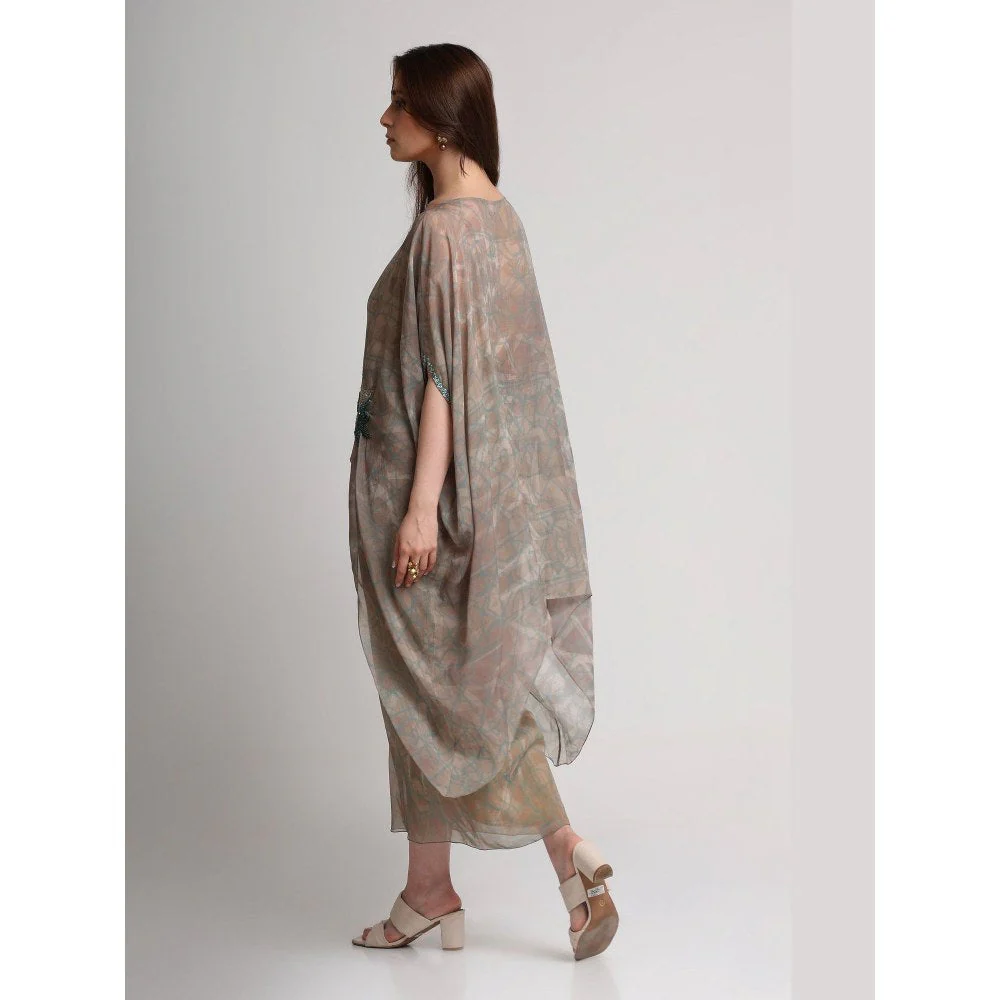 KOSWI Women Beige Viscose Embellished Kaftan with Skirt - Image 4