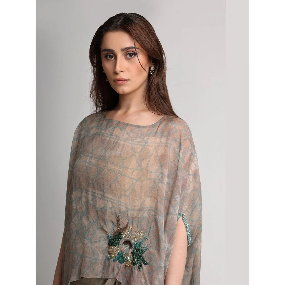 KOSWI Women Beige Viscose Embellished Kaftan with Skirt - Image 5