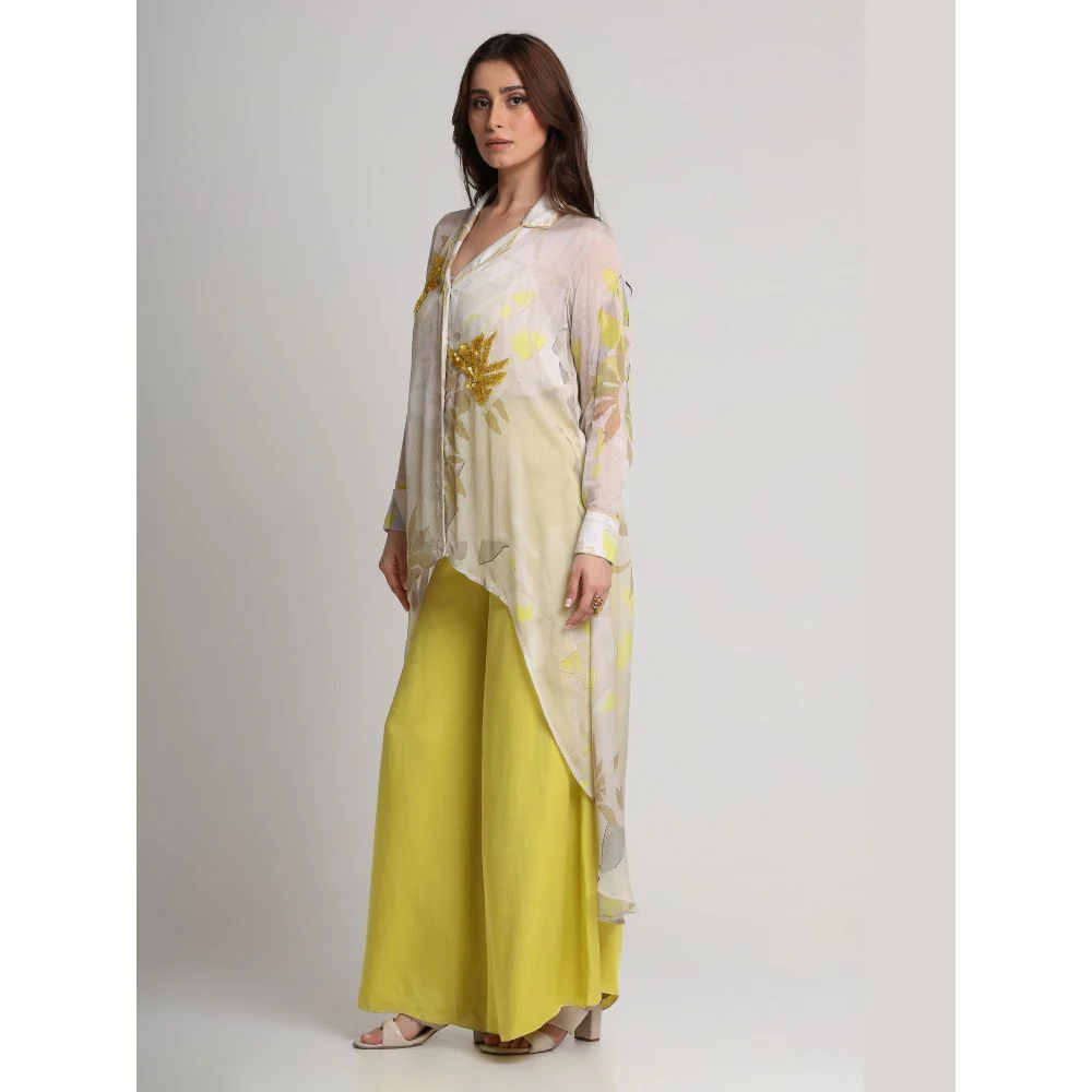 KOSWI Women Beige Viscose Embellished Shirt with Pant - Image 2