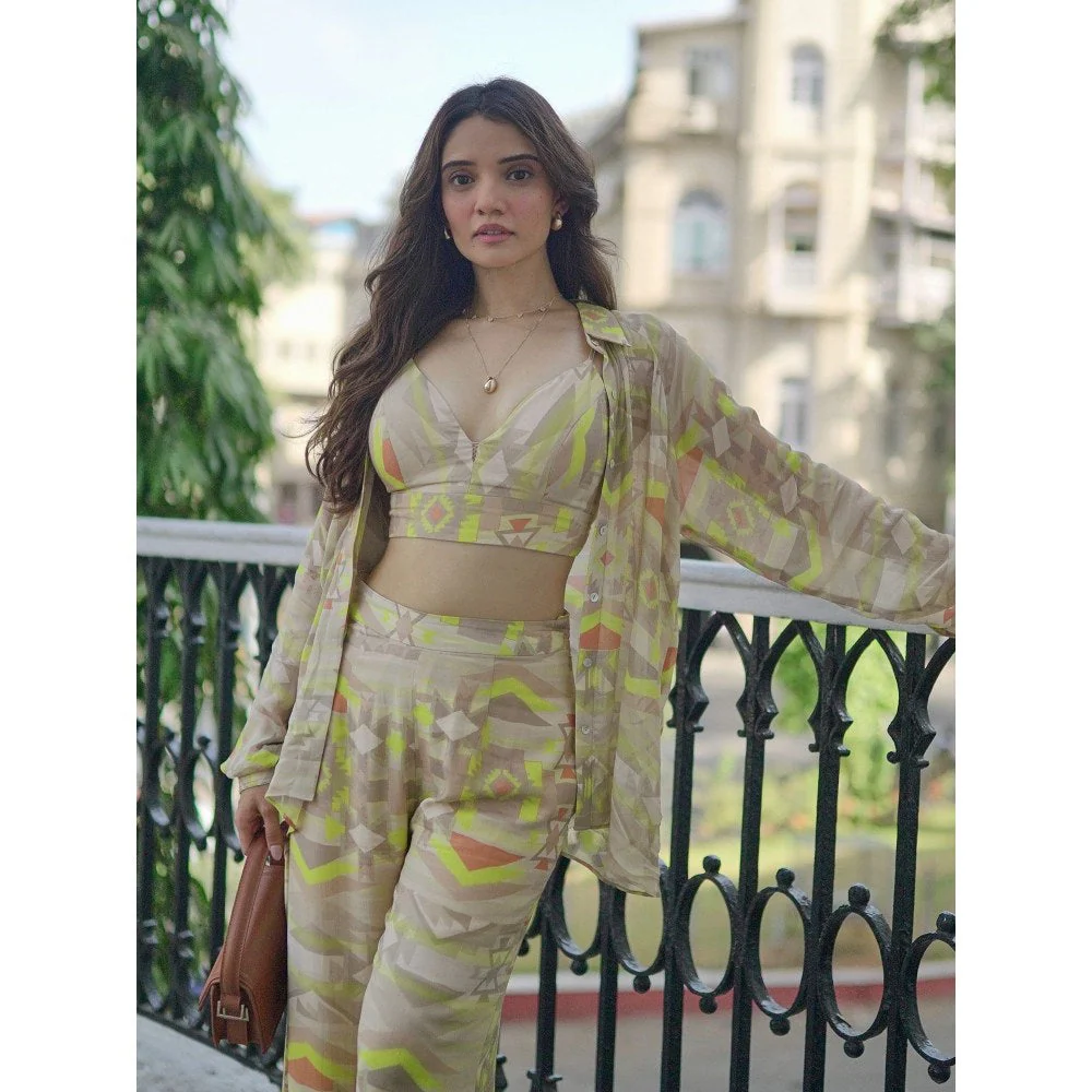 KOSWI Women Green Cotton Silk Geometric Printed Co-Ord Set - Image 2