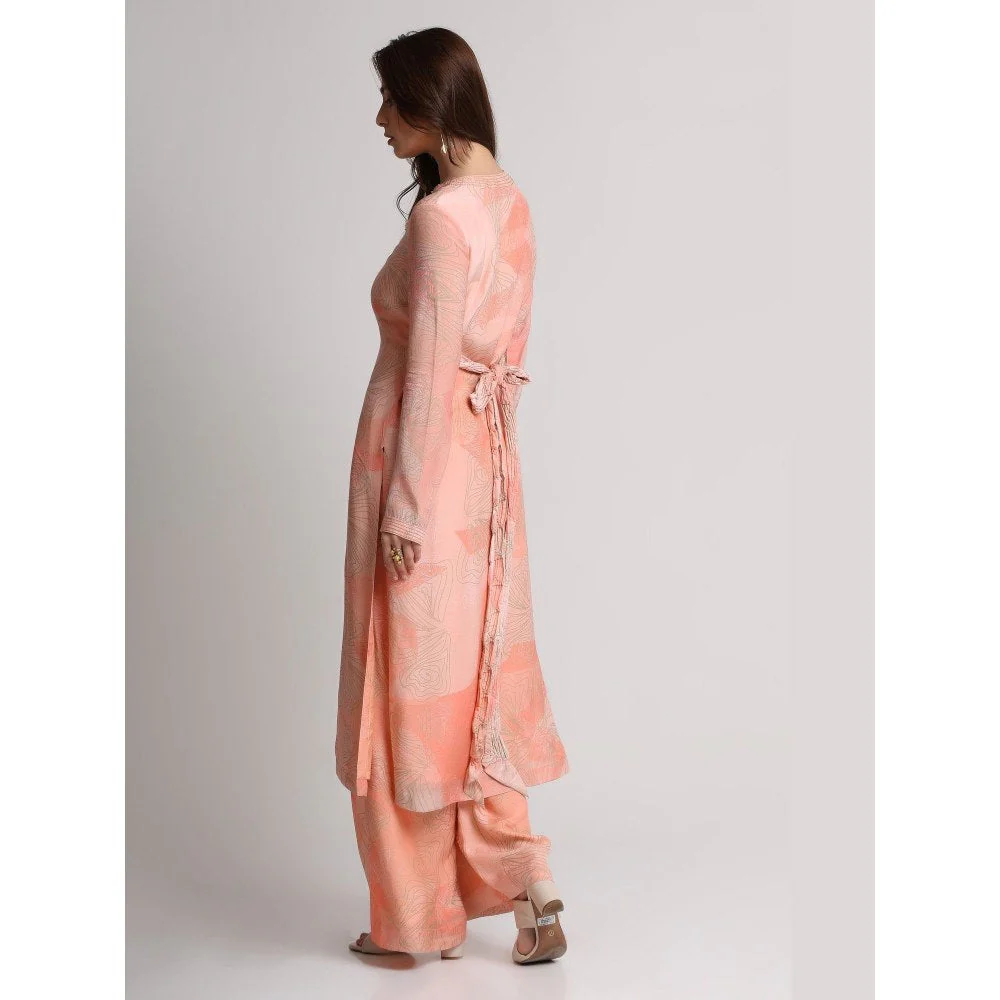 KOSWI Women Peach Viscose Floral Kurta with Pant - Image 4