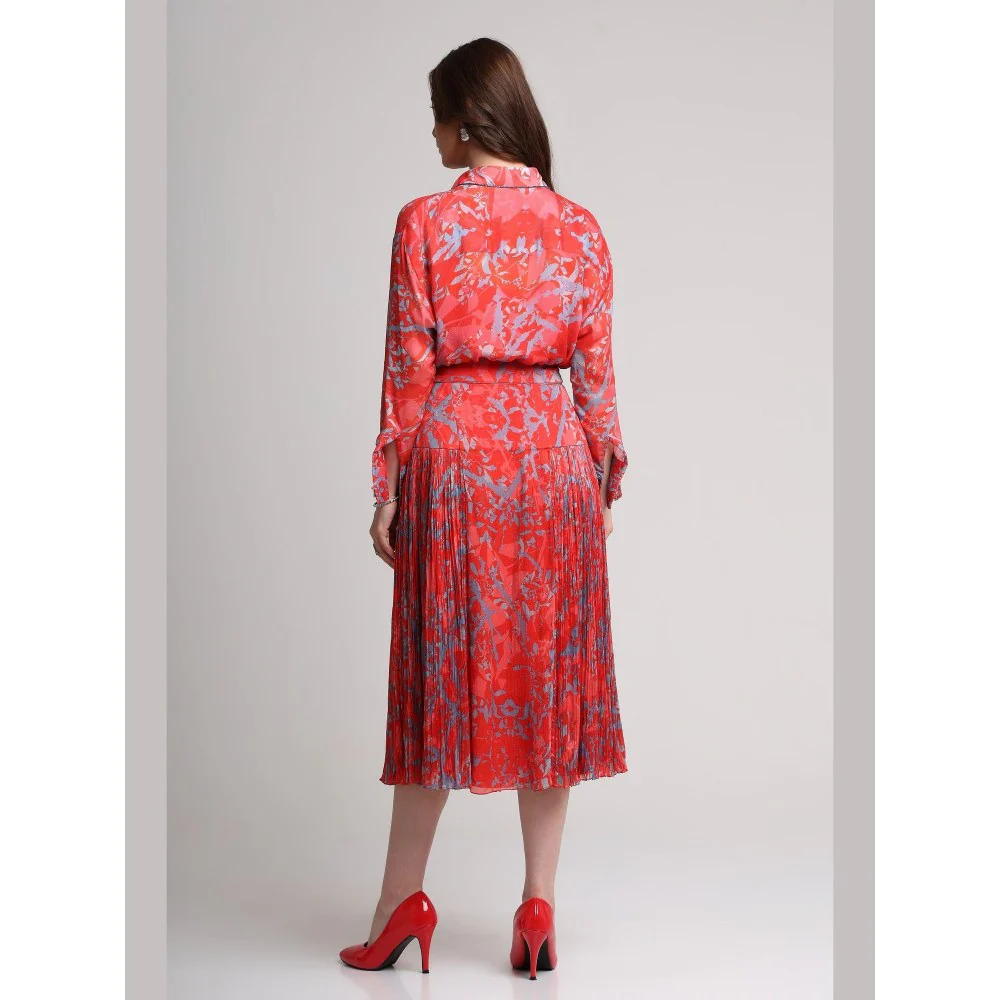 KOSWI Women Red Viscose Abstract Printed Shirt with Skirt - Image 5