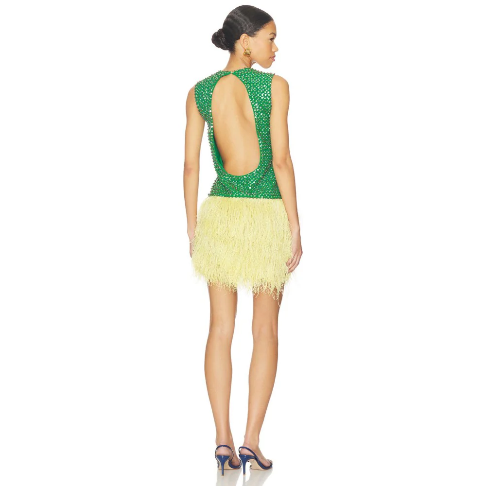 La Fuori Emerald Crystal Embroidered Dress - Image 4
