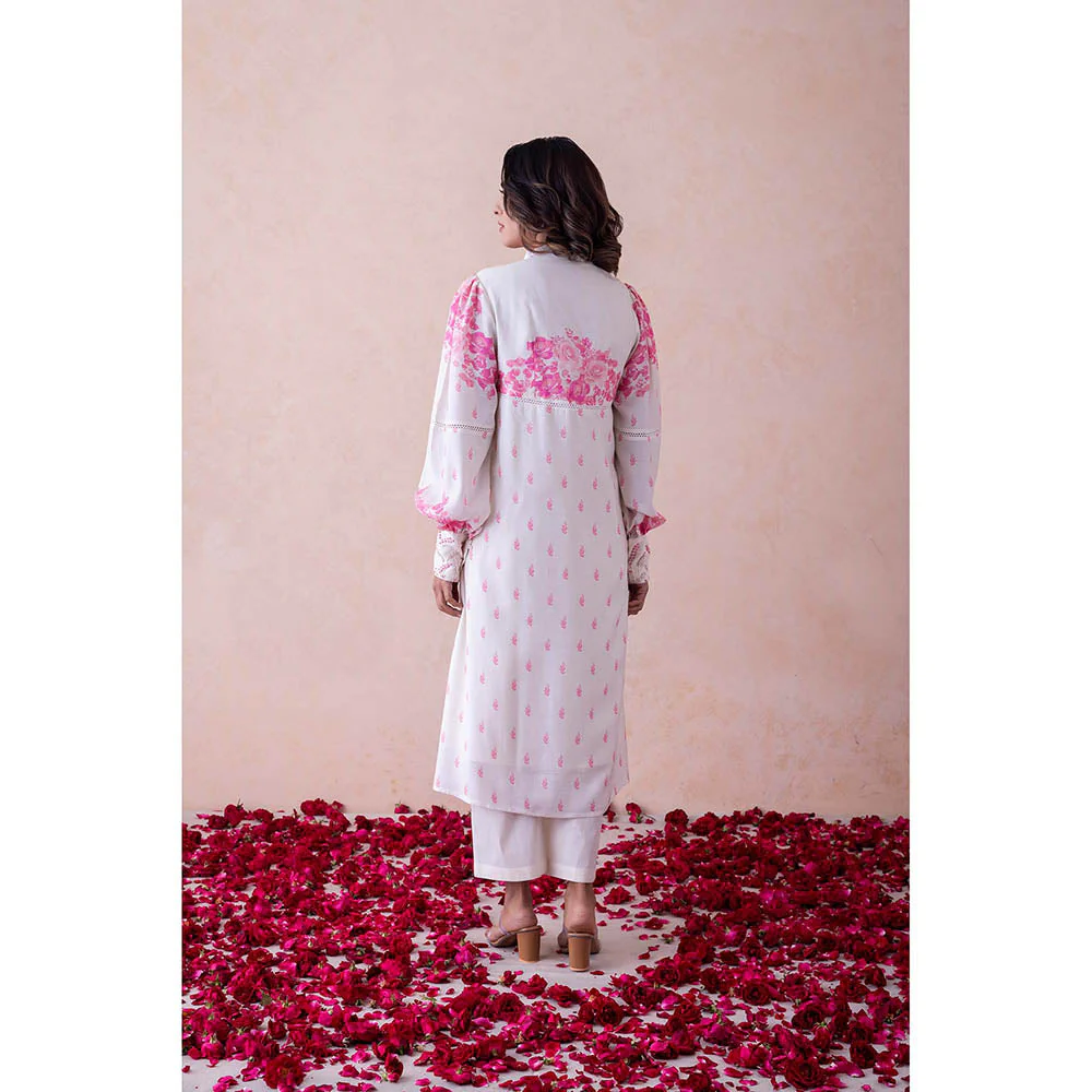 LABEL NAARITI Ivory Embroidered Tanya Kurta with Pant (Set of 2) - Image 2