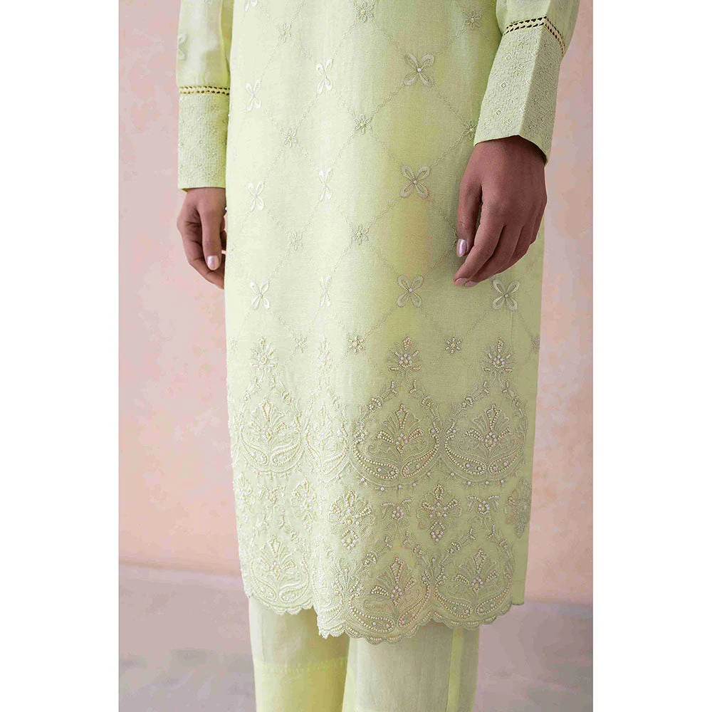 LABEL NAARITI Sahara Embroidered Green Kurta with Pant - Image 4