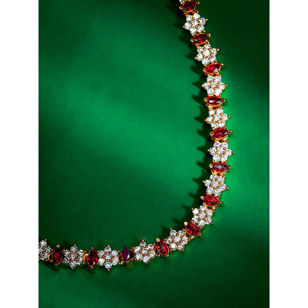 Label Ruby Elegant Ruby And Diamond-Style Floral Tennis Necklace - Image 3