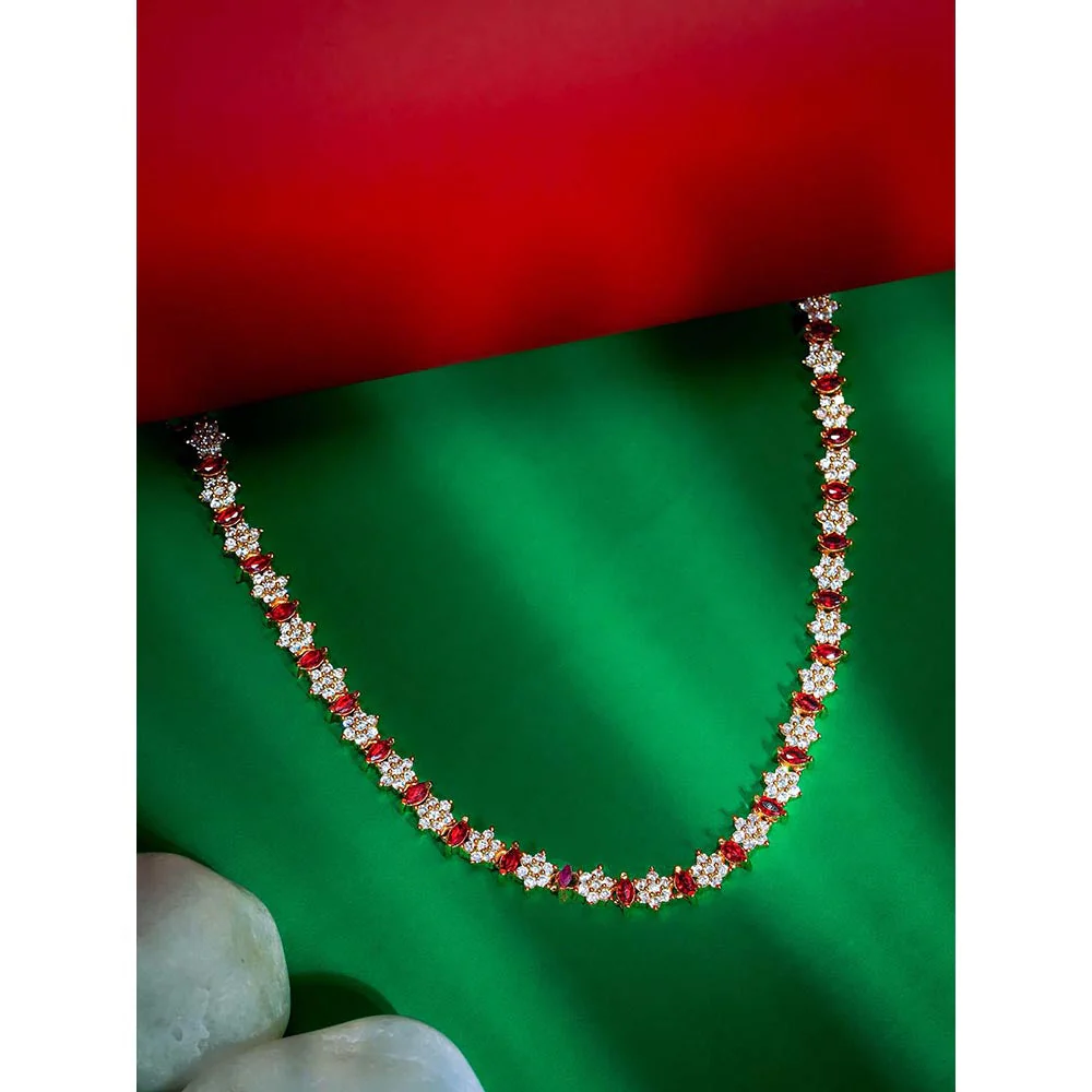 Label Ruby Elegant Ruby And Diamond-Style Floral Tennis Necklace - Image 4