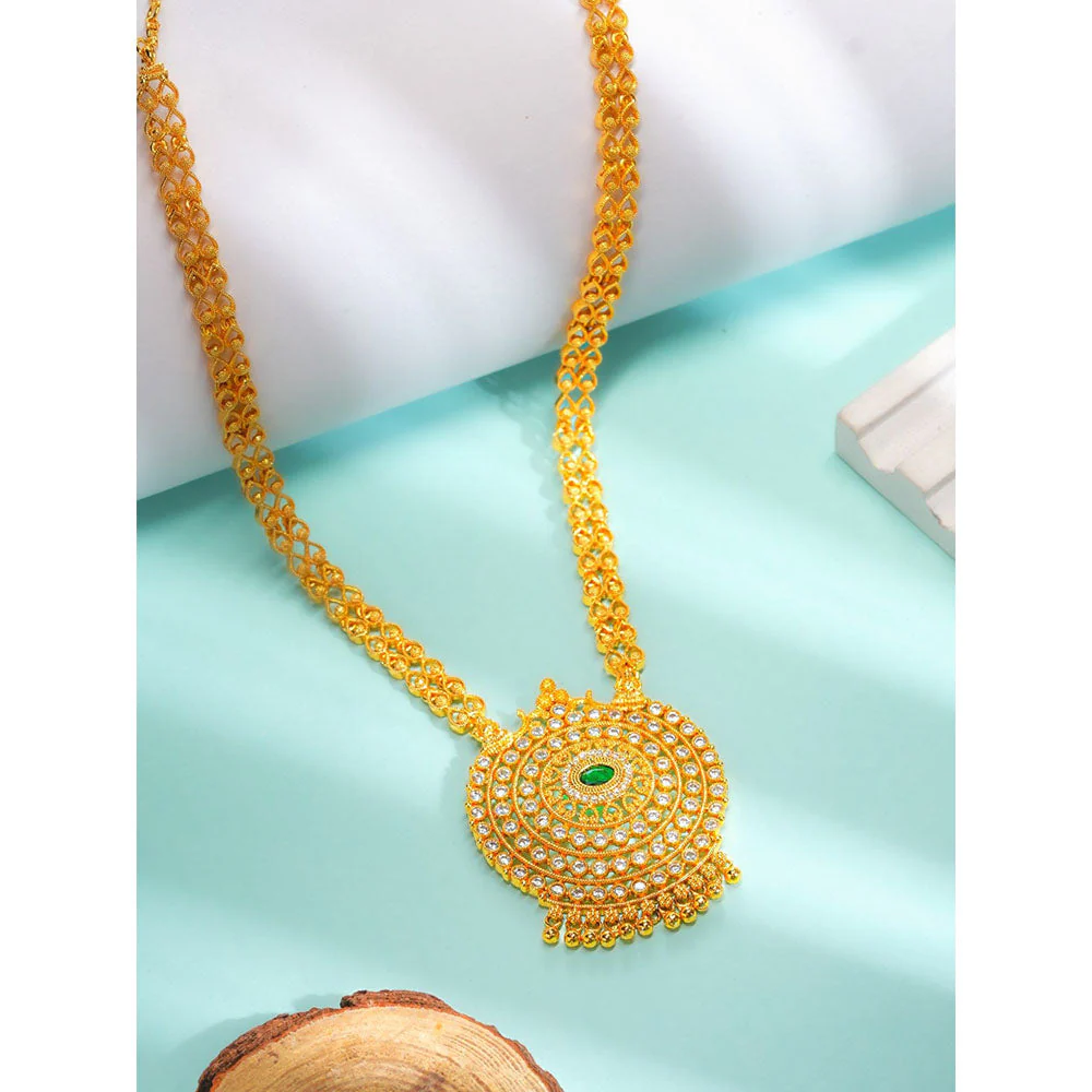 Label Ruby Gold-Plated Circular Green Stone Centre Statement Necklace - Image 5